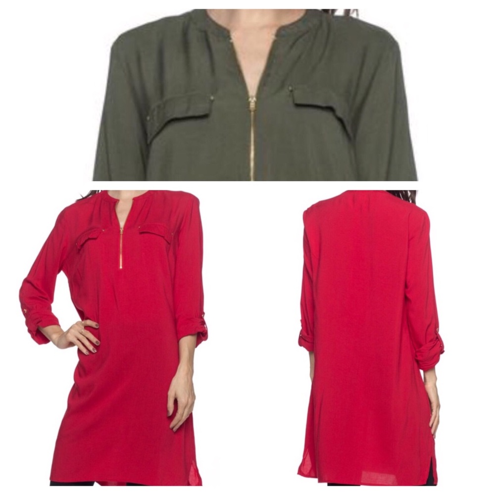 Red or Olive Front Zip Dress